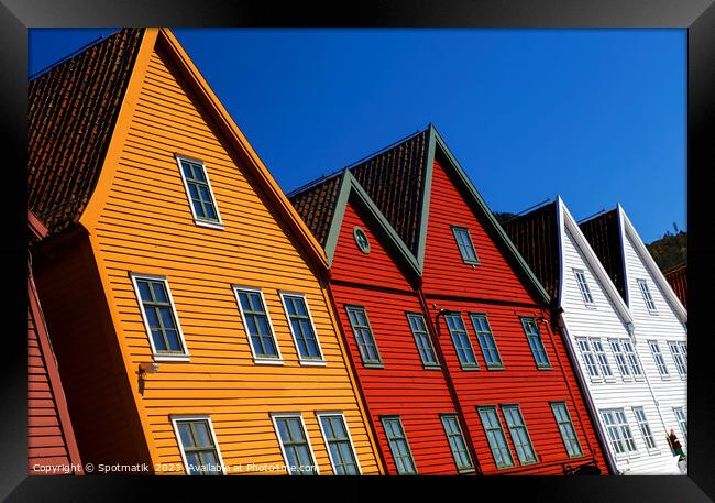 View Bryggen Bergen Old wharf traditional colorful buildings  Framed Print by Spotmatik 