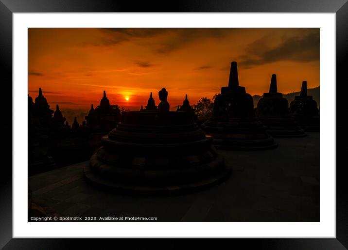 Early morning view at sunrise Borobudur religious temple  Framed Mounted Print by Spotmatik 