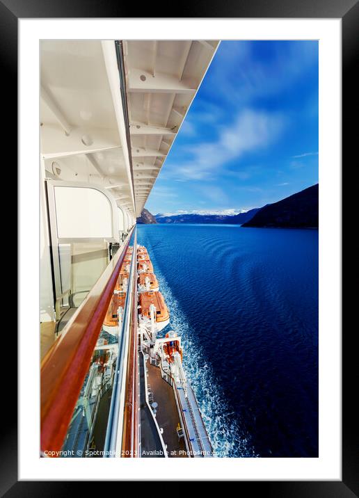 Cruise Ship balcony view of scenic Norwegian Fjord  Framed Mounted Print by Spotmatik 