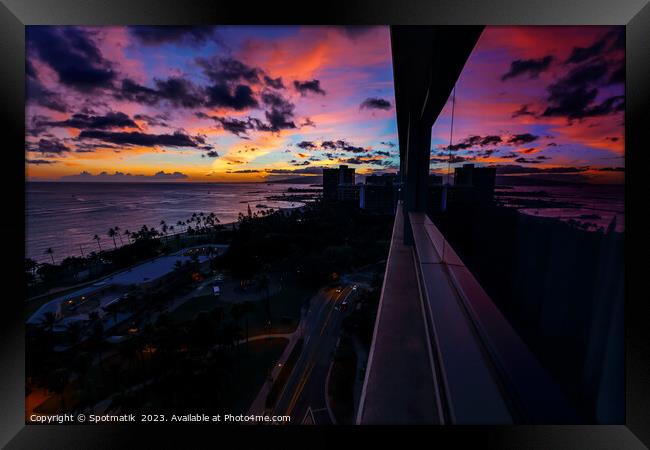 Oahu Hawaii a reflected view of tropical sunset  Framed Print by Spotmatik 