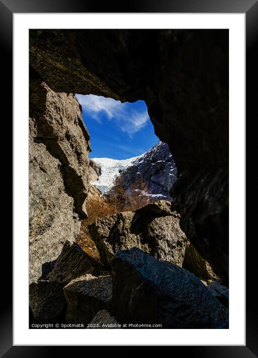 Norway scenic view of ice glacier in summer  Framed Mounted Print by Spotmatik 