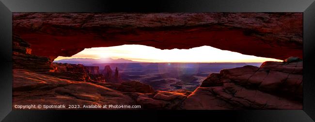 Panorama Mesa Arch sunrise Canyonlands National Park Utah  Framed Print by Spotmatik 