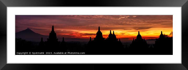 Panorama sunrise Borobudur religious temple at sunrise Indonesia Framed Mounted Print by Spotmatik 