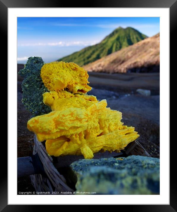 Indonesia sulphur blocks mountain summit mining Framed Mounted Print by Spotmatik 