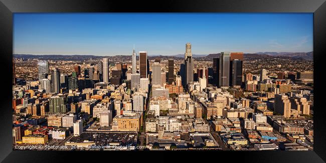 Aerial Panoramic view of Los Angeles downtown California Framed Print by Spotmatik 