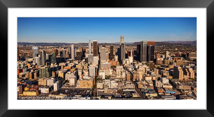 Aerial Panoramic view of Los Angeles downtown California Framed Mounted Print by Spotmatik 