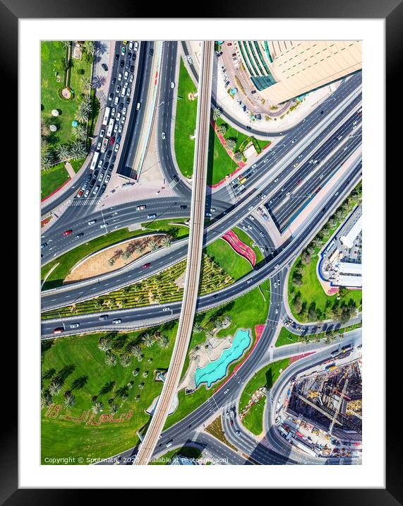 Aerial of Dubai junction Intersection Sheikh Zayed Road  Framed Mounted Print by Spotmatik 
