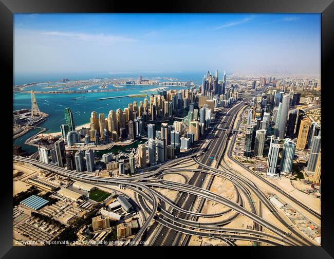 Aerial Dubai city skyscrapers Palm Jumeirah Island UAE  Framed Print by Spotmatik 