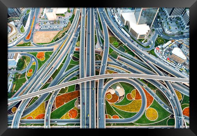 Aerial Dubai highway Intersection Sheikh Zayed Road UAE Framed Print by Spotmatik 