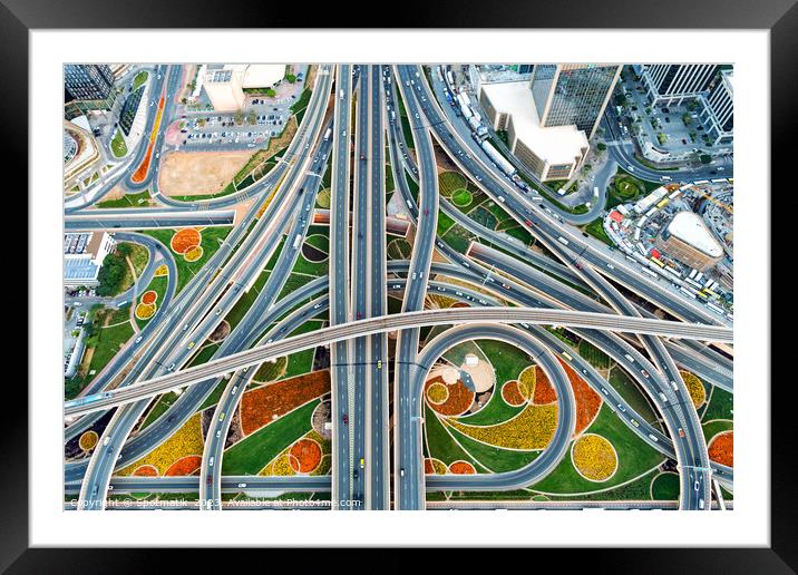 Aerial Dubai highway Intersection Sheikh Zayed Road UAE Framed Mounted Print by Spotmatik 