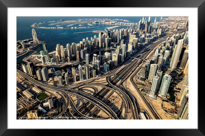 Aerial Dubai highway junction Sheikh Zayed Road UAE Framed Mounted Print by Spotmatik 
