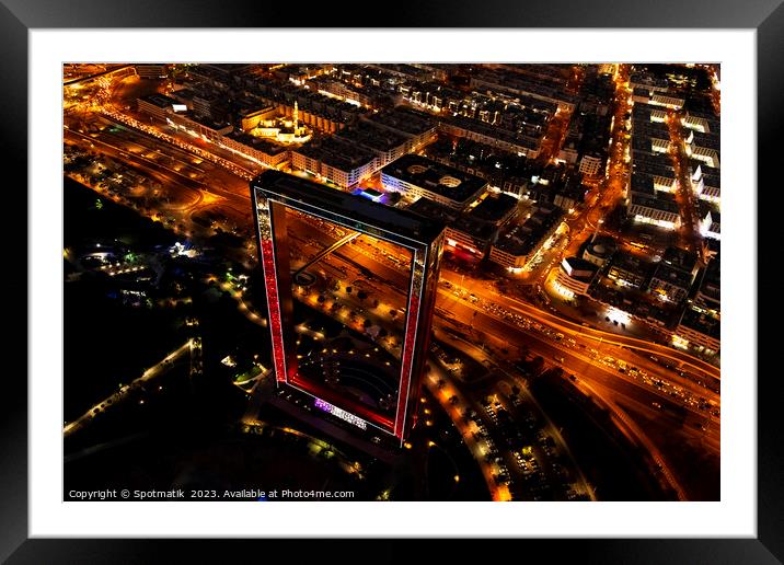 Aerial illuminated night view Dubai city Frame UAE  Framed Mounted Print by Spotmatik 