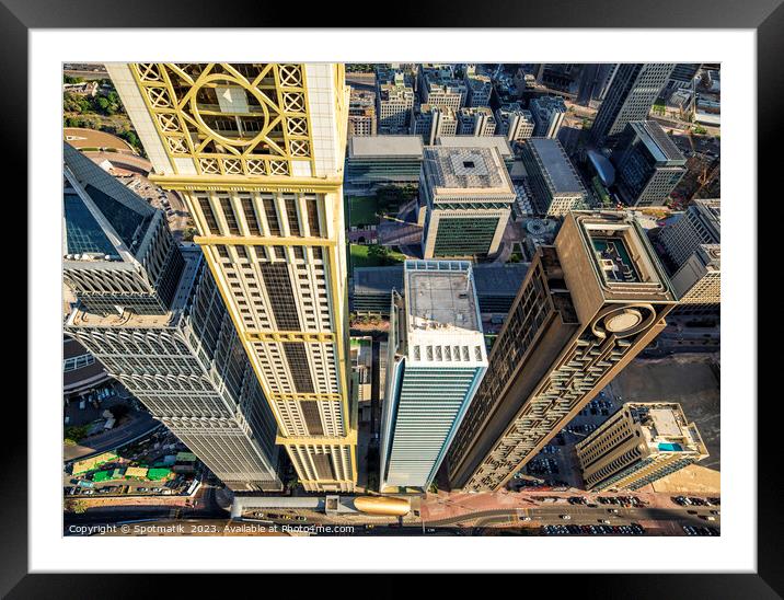 Aerial Dubai Hotel skyscrapers Sheikh Zayed road UAE Framed Mounted Print by Spotmatik 