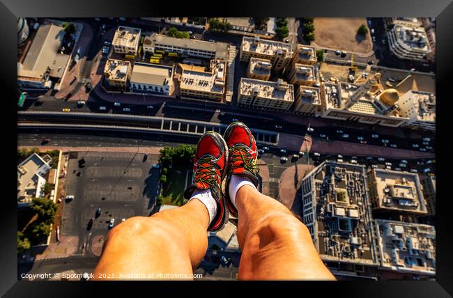 Aerial male photographer Dubai from Helicopter UAE Framed Print by Spotmatik 