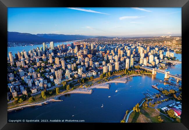 Aerial Vancouver skyscrapers English Bay Burrard Street Bridge  Framed Print by Spotmatik 