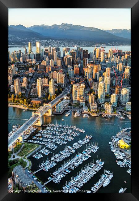 Aerial view of Vancouver skyscrapers Burrard Street Bridge  Framed Print by Spotmatik 