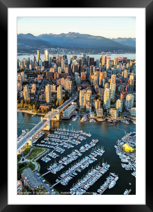 Aerial view of Vancouver skyscrapers Burrard Street Bridge  Framed Mounted Print by Spotmatik 