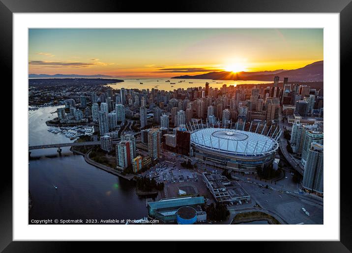 Aerial Vancouver sunset over BC Place Stadium Canada Framed Mounted Print by Spotmatik 