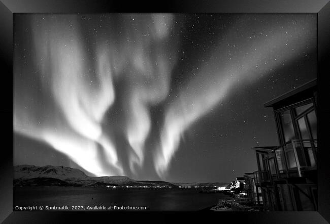 Aurora borealis in Norwegian Fjord lake home Scandinavia Framed Print by Spotmatik 
