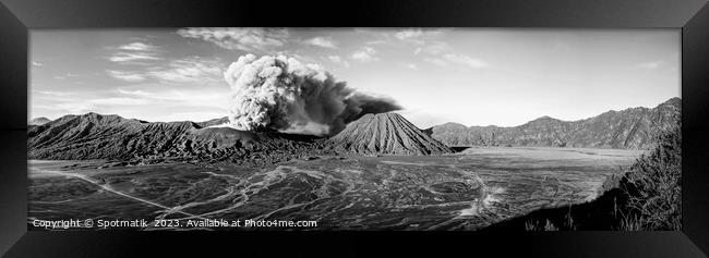 Panorama volcanic activity from the summit Mt Bromo  Framed Print by Spotmatik 