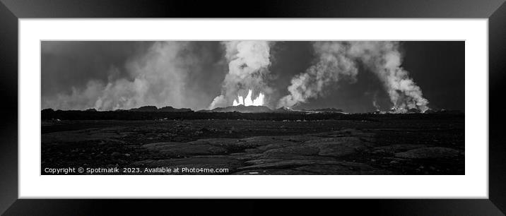 Aerial Panoramic view active volcanic erupting lava Iceland  Framed Mounted Print by Spotmatik 