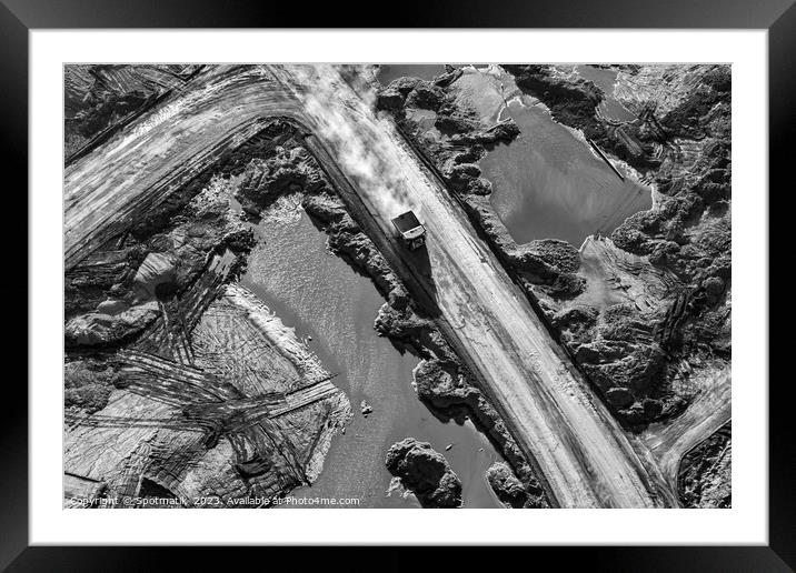 Aerial giant dump trucks Athabasca Tar sand site  Framed Mounted Print by Spotmatik 