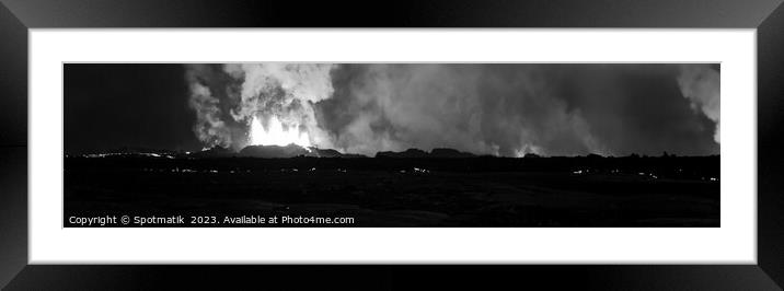 Panoramic view of active Icelandic volcanic eruption Framed Mounted Print by Spotmatik 