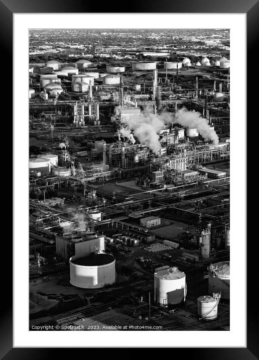 Aerial view of a coastal Petrochemical storage facility  Framed Mounted Print by Spotmatik 