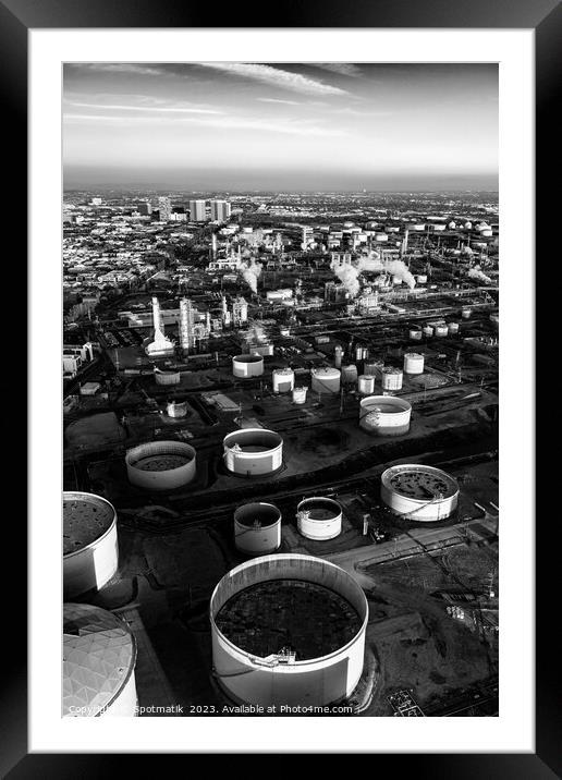 Aerial of Petrochemical Industrial storage facility California  Framed Mounted Print by Spotmatik 