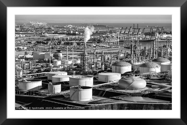 Aerial view of oil storage facility Los Angeles  Framed Mounted Print by Spotmatik 