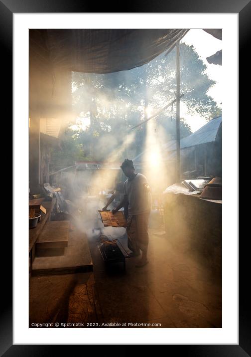 Indonesian outdoors Balinese traditional village cooking Framed Mounted Print by Spotmatik 
