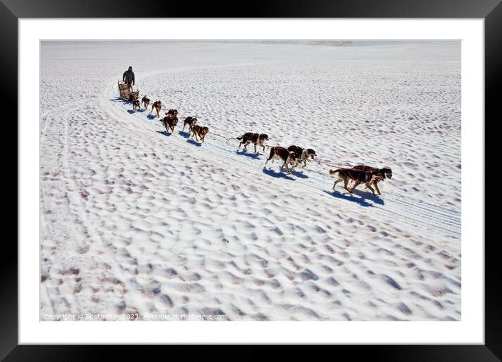 Aerial view sledging dog handler Chugach mountains America Framed Mounted Print by Spotmatik 