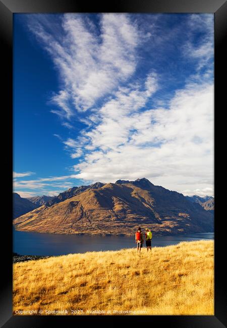 New Zealand adventure couple trekking The Remarkables Otago Framed Print by Spotmatik 