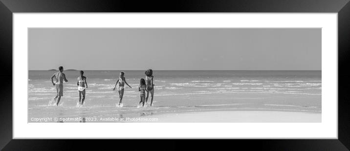 Panorama Caucasian parents and daughters Caribbean beach Framed Mounted Print by Spotmatik 