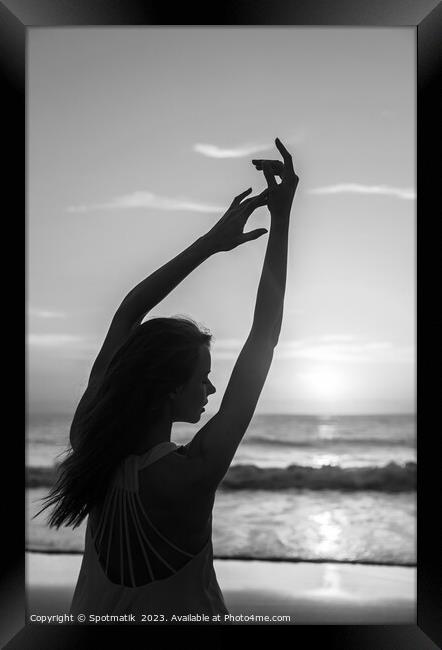 Healthy outdoor lifestyle Bohemian girl dancing on beach Framed Print by Spotmatik 