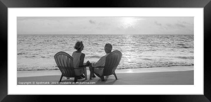 Panoramic ocean view with mature couple sitting together Framed Mounted Print by Spotmatik 