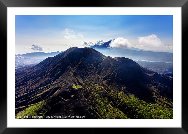 Aerial view Mt Batur active Volcano Bali Indonesia Framed Mounted Print by Spotmatik 