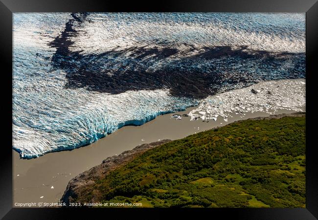Aerial view Alaska USA glacier ice shelf environmental Framed Print by Spotmatik 