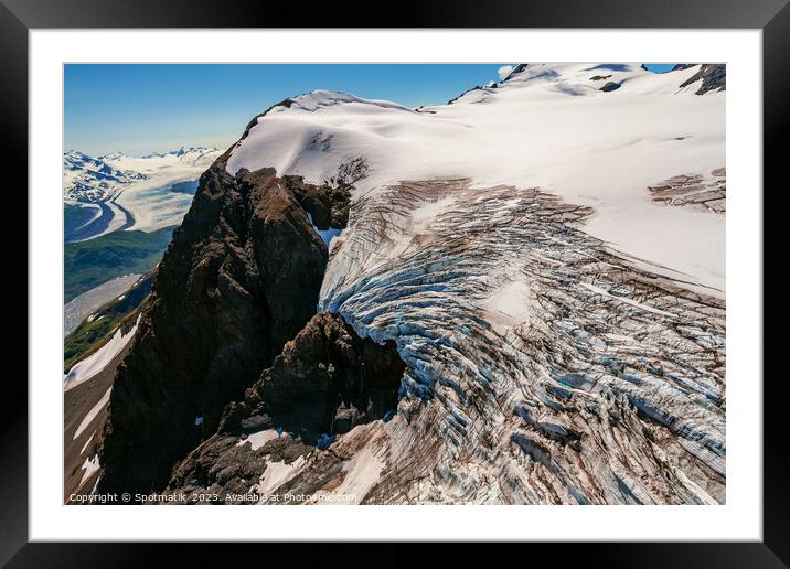 Aerial view glacier ice shelf Alaska moraine Framed Mounted Print by Spotmatik 