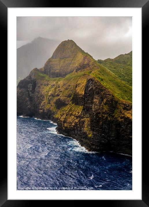 Aerial view of Molokai lush valley Rainforest mountains  Framed Mounted Print by Spotmatik 
