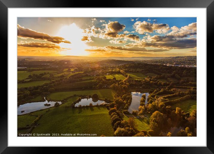 Aerial London sunset view of greenbelt countryside England Framed Mounted Print by Spotmatik 