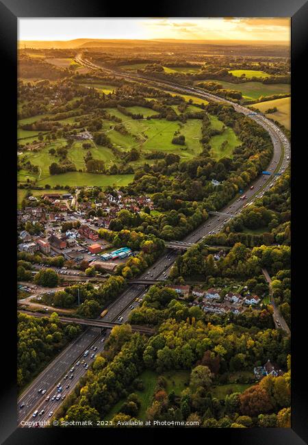 Aerial view sunset over London orbital motorway M25 Framed Print by Spotmatik 