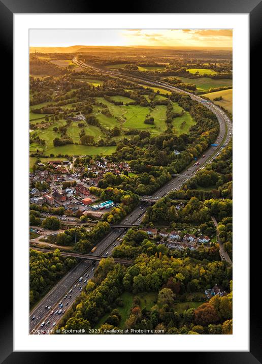 Aerial view sunset over London orbital motorway M25 Framed Mounted Print by Spotmatik 