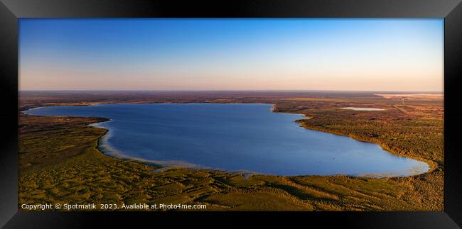 Aerial Panoramic view of Canadian wetland remote Wilderness  Framed Print by Spotmatik 