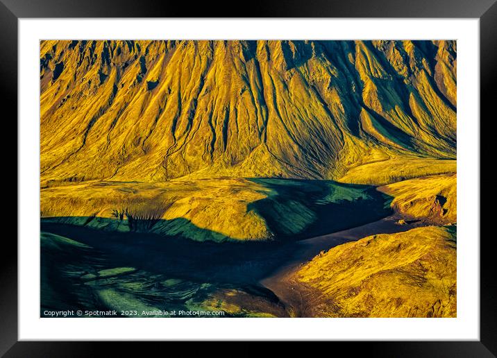 Aerial volcanic landscape Wilderness Landmannalaugar  Framed Mounted Print by Spotmatik 