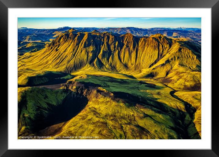 Aerial Landmannalaugar National Park Iceland volcanic mountains  Framed Mounted Print by Spotmatik 