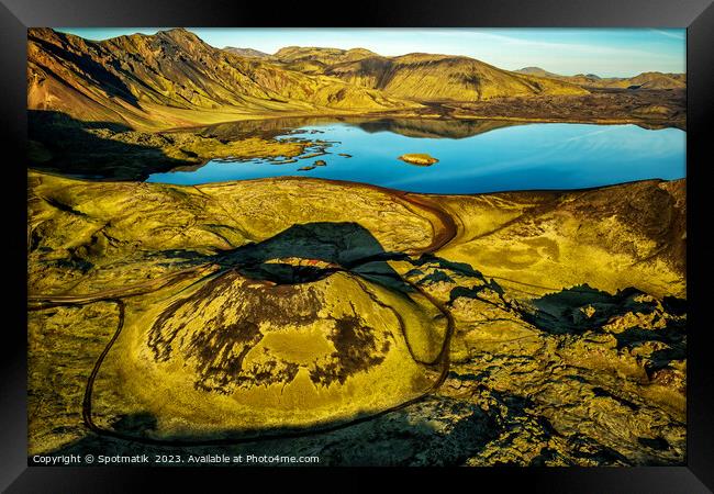 Aerial Icelandic view of Landmannalaugar dormant volcano Framed Print by Spotmatik 