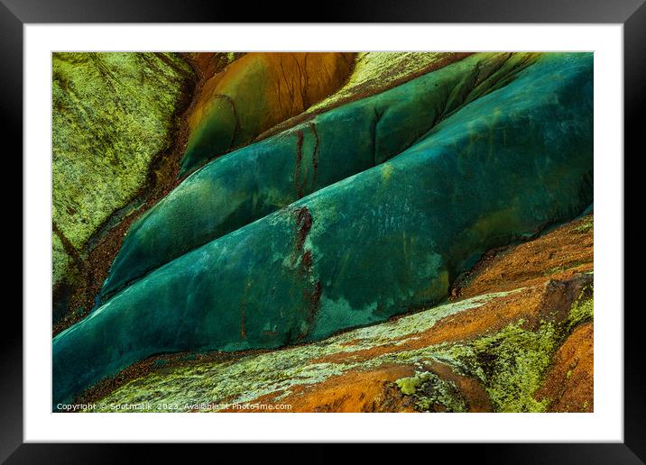 Aerial of colored rock formations in glacial Landmannalaugar  Framed Mounted Print by Spotmatik 