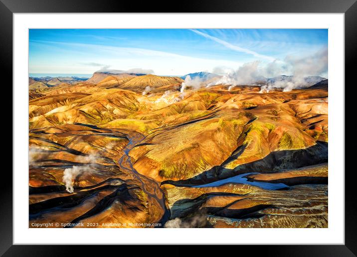 Aerial view of volcanic hot springs Iceland Europe Framed Mounted Print by Spotmatik 