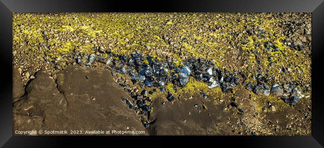 Aerial panorama view of solidified lava flow Iceland Framed Print by Spotmatik 